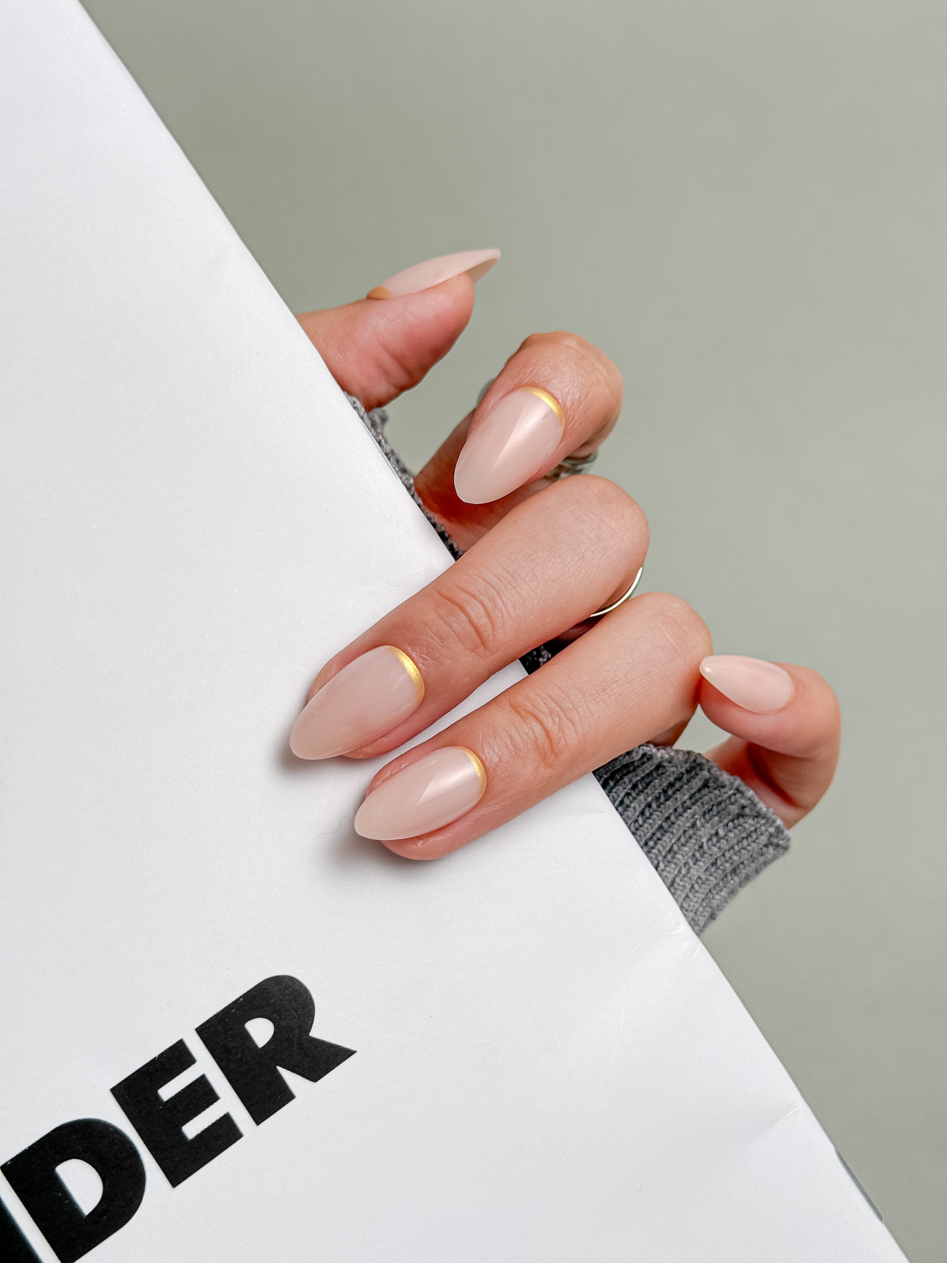 Salon Quality Press-on Nails - Short Almond Cuticle French Gold Tip