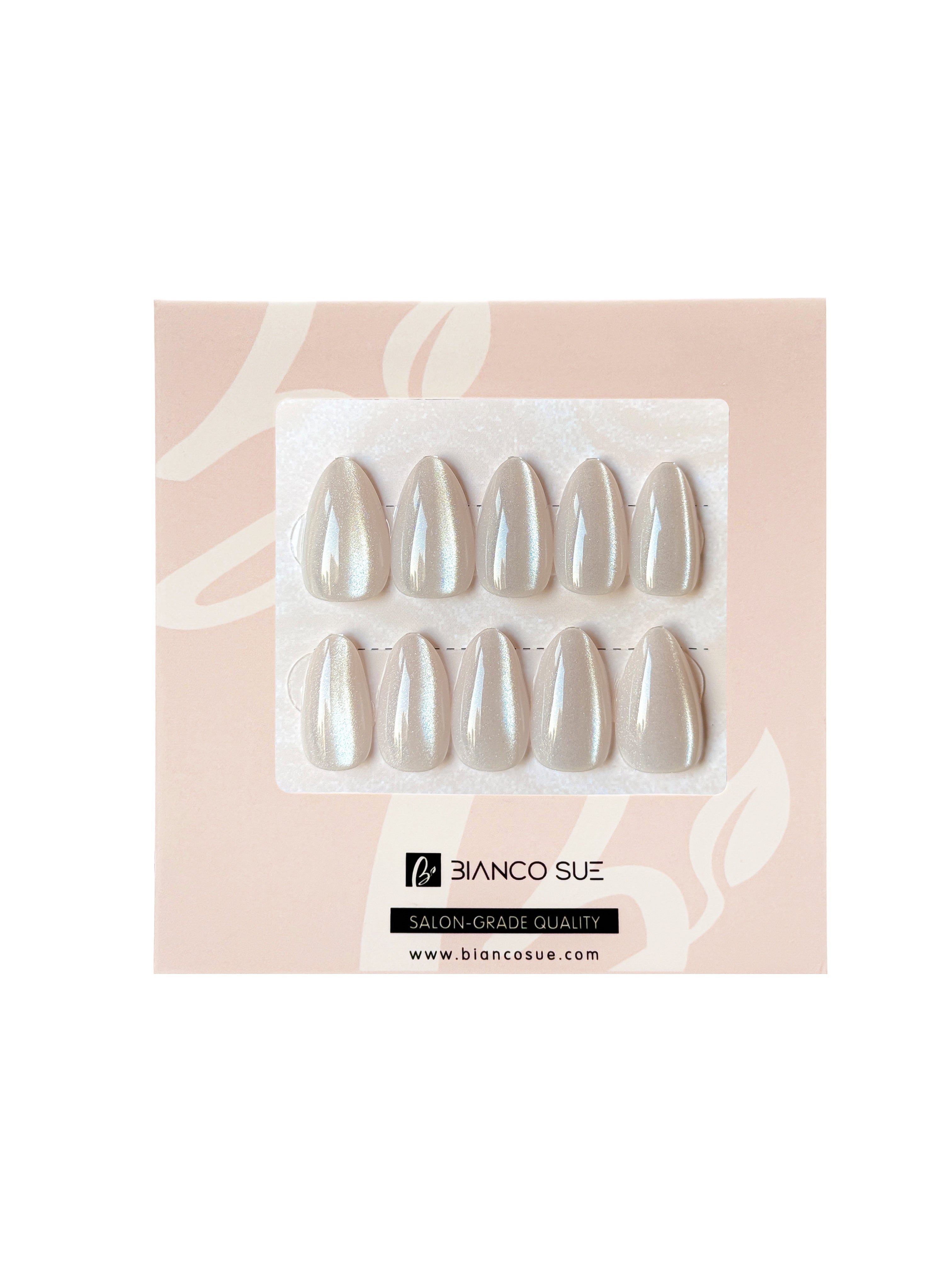 Opal Veil | Salon Quality Press-on Nails Kit - Short Almond White Cat-Eye