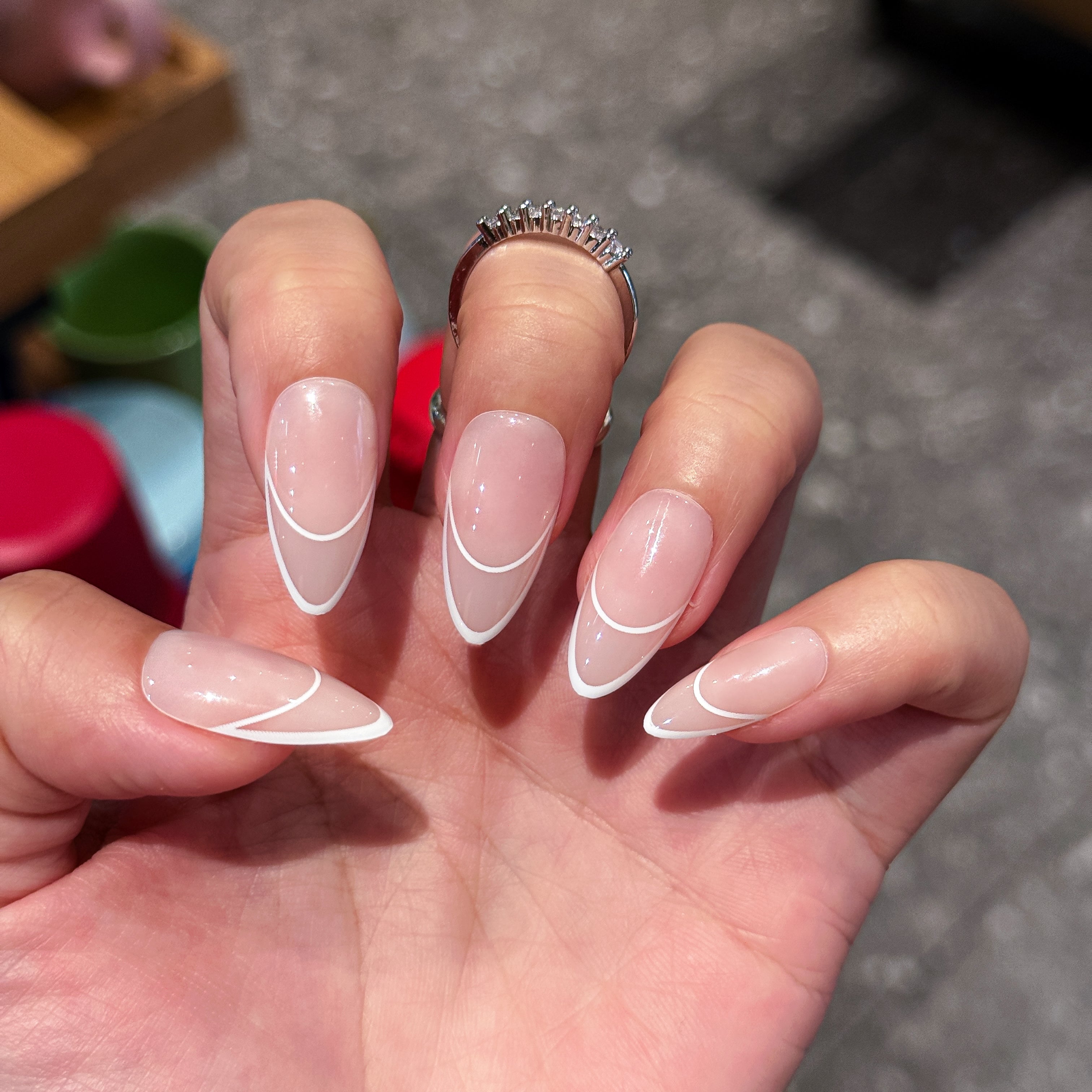 Salon Quality Press-on Nails Kit - Medium Almond Pink French Tip Press-on Nails Kit
