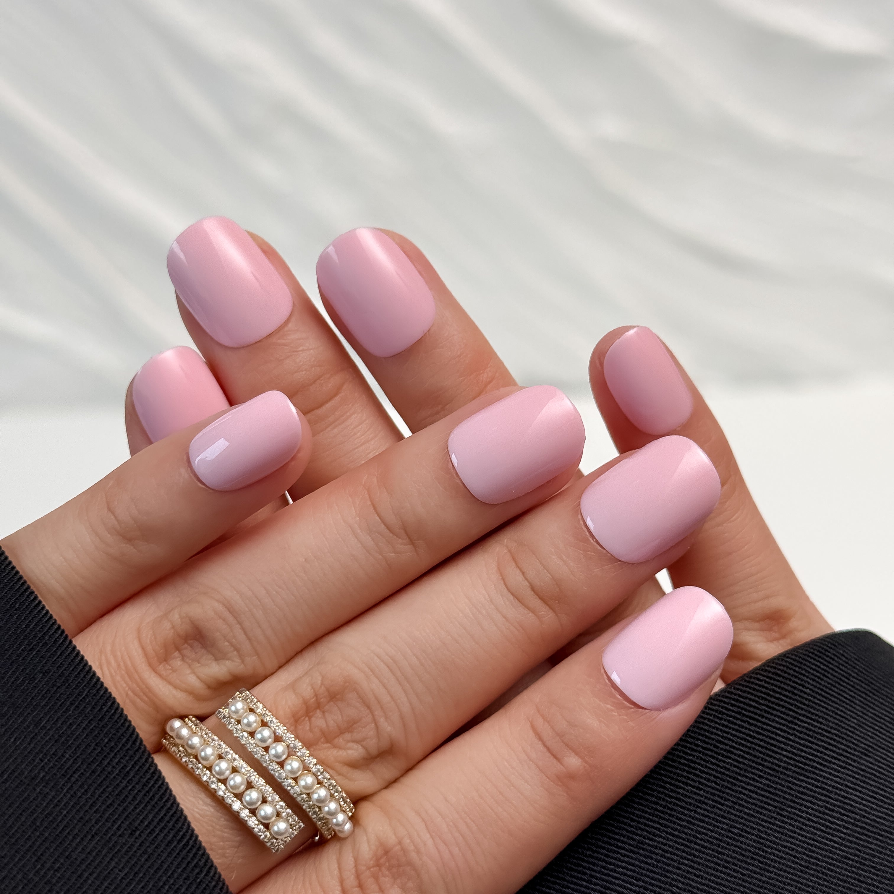 Sweet Peony extra short squoval press-on nails kit in blush pink, offering a soft and elegant manicure for every occasion.