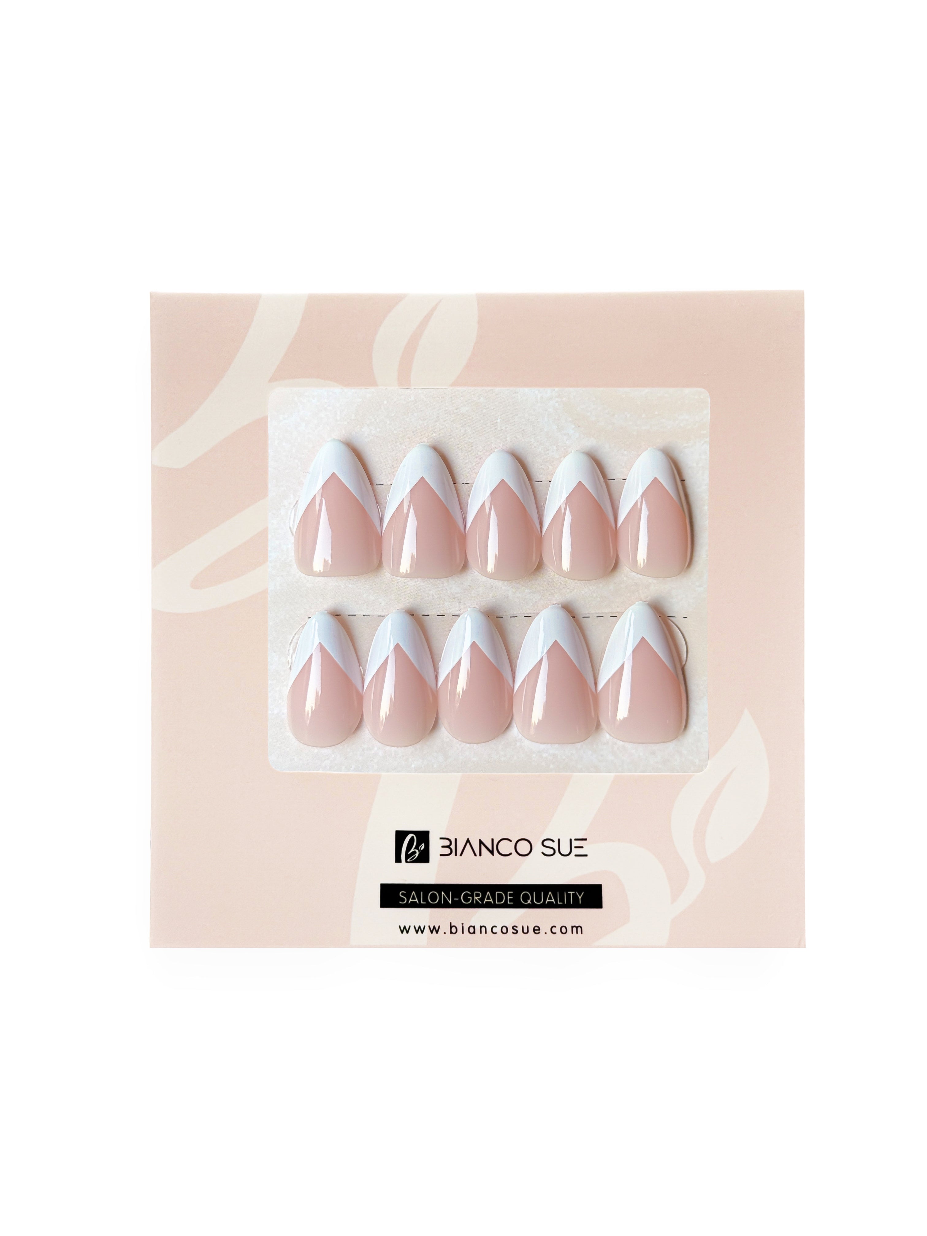 Vivid V | Salon Quality Press-on Nails Kit - Short Almond White French V-Tip