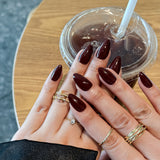 Merlot Noir | Salon Quality Press-on Nails Kit - Short Almond Dark Red