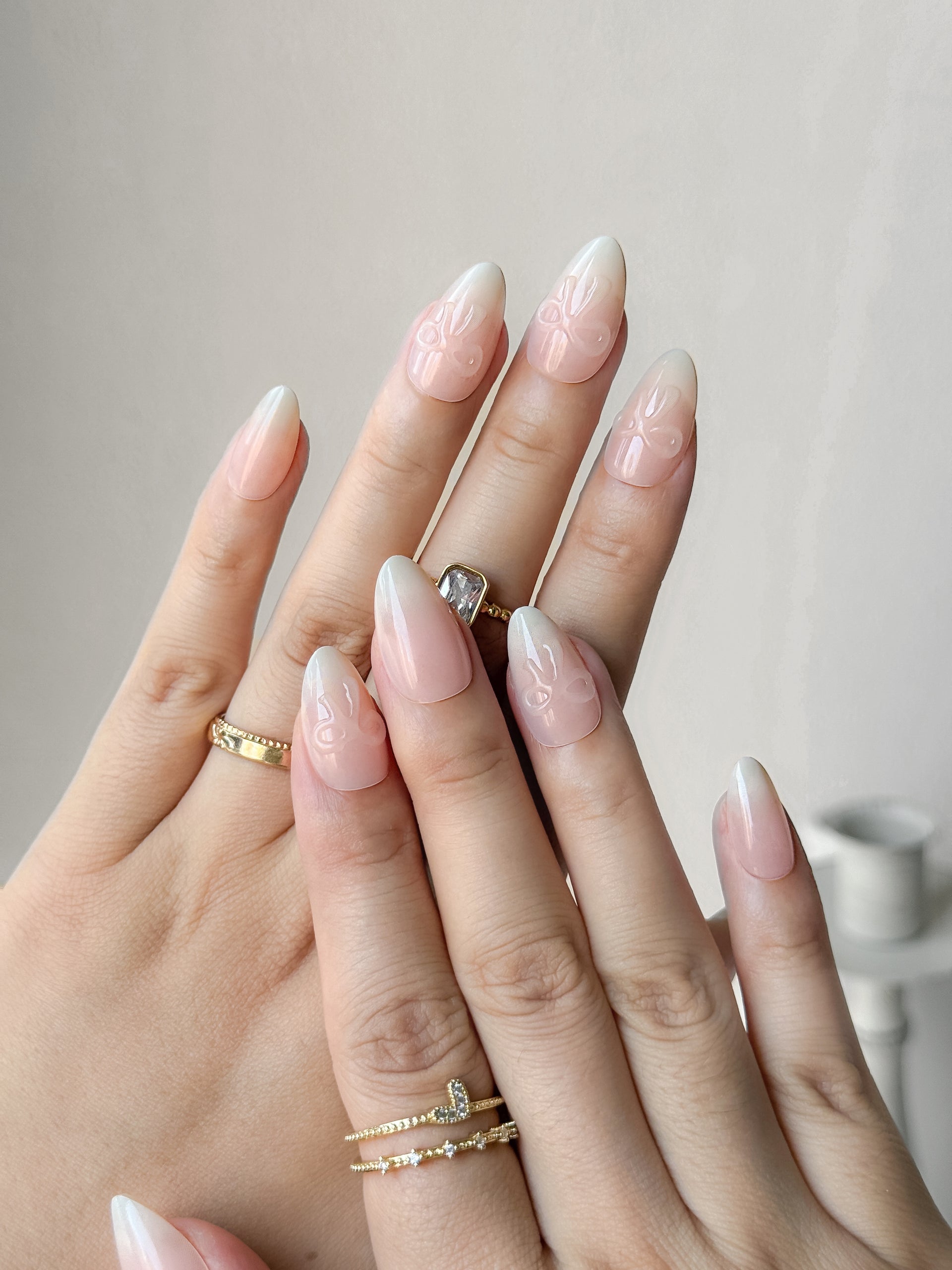 Elegant Almond Nails with Glass Accents