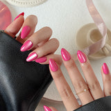 Pink Pop – Short Almond Shape | Salon Quality Press-on Nails Kit – Cat Eye Glossy Pink Nails Design Name: Pink Pop — Press-on Nails