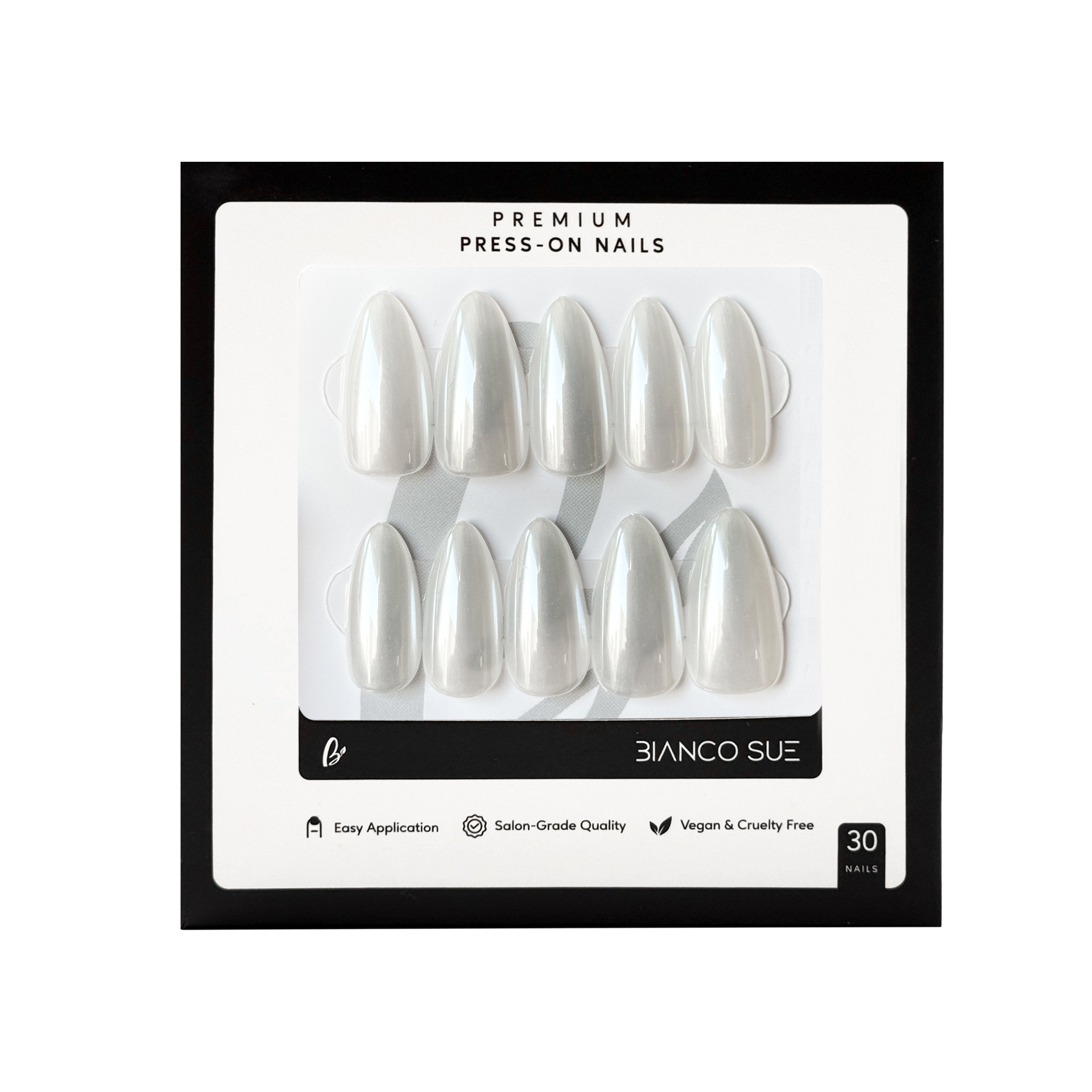 Lunar Glow | Salon Quality Press-on Nails Kit - Medium Almond White Chrome
