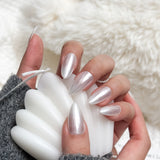 Lunar Glow- Medium Almond White Chrome Press-on Nails Kit