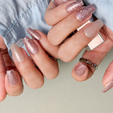 Luxe Shimmer - Medium Coffin Pink Glitter and Nude Combination Press-on Nails Kit