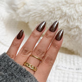 Molten Cocoa-Short Almond Brown Glazed Press-on Nails Kit