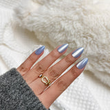 Moonlit Blue-Short Almond Shimmery Blue Cat-Eye Press-on Nails Kit