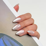 Opal Veil- Short Almond White Cat-Eye Press-on Nails Kit