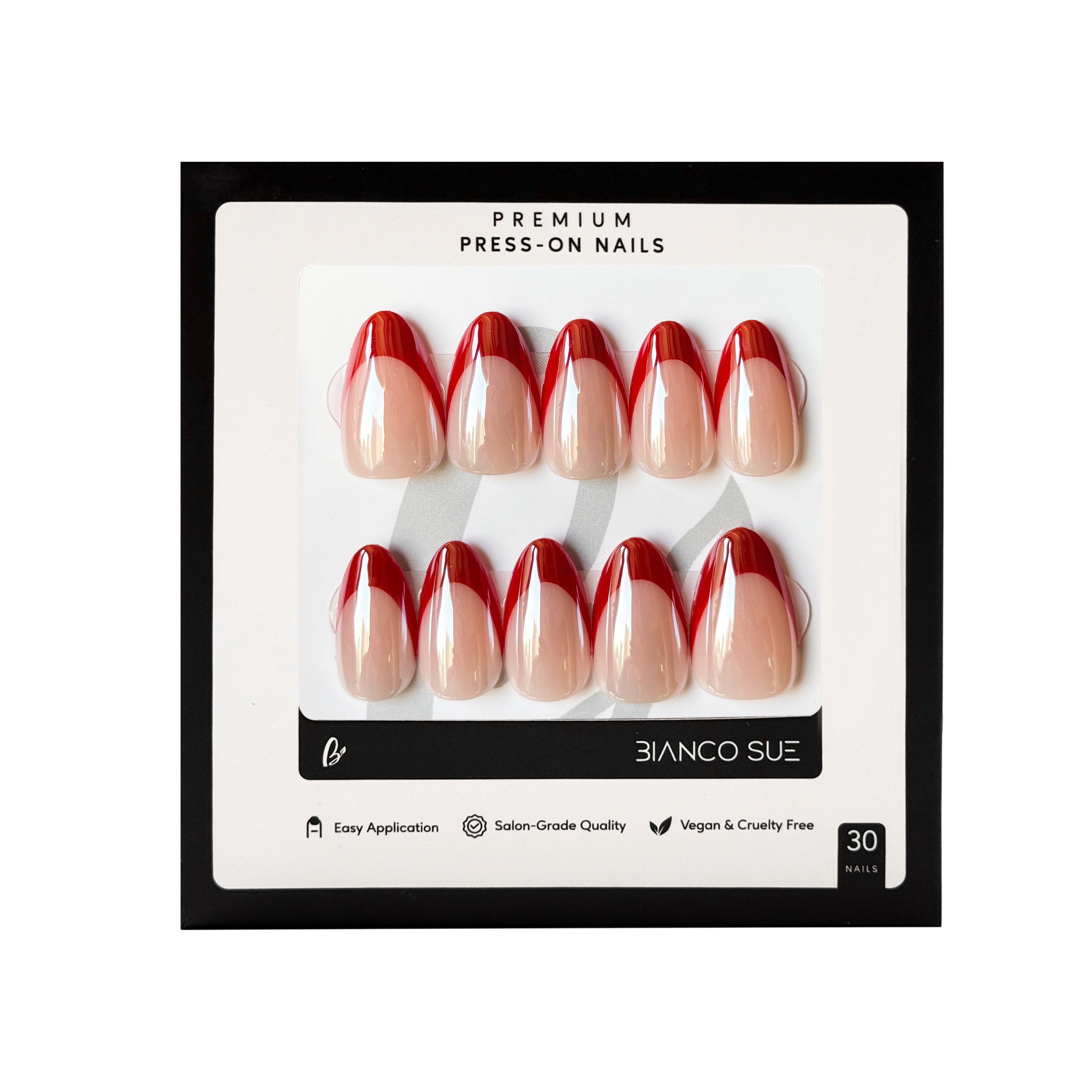 Ruby Edge | Salon Quality Press-on Nails Kit- Short Almond Red French Tip