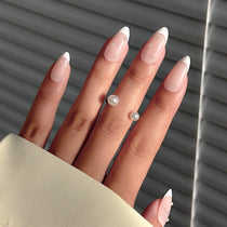 Salon Quality Press-on Nail Kit - Medium Almond French Tip with Pearls