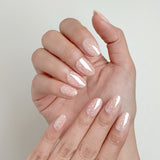 Sheer Dot – Super Short Almond Shape | Salon Quality Press-on Nails Kit – Nude Polka Dot Nails