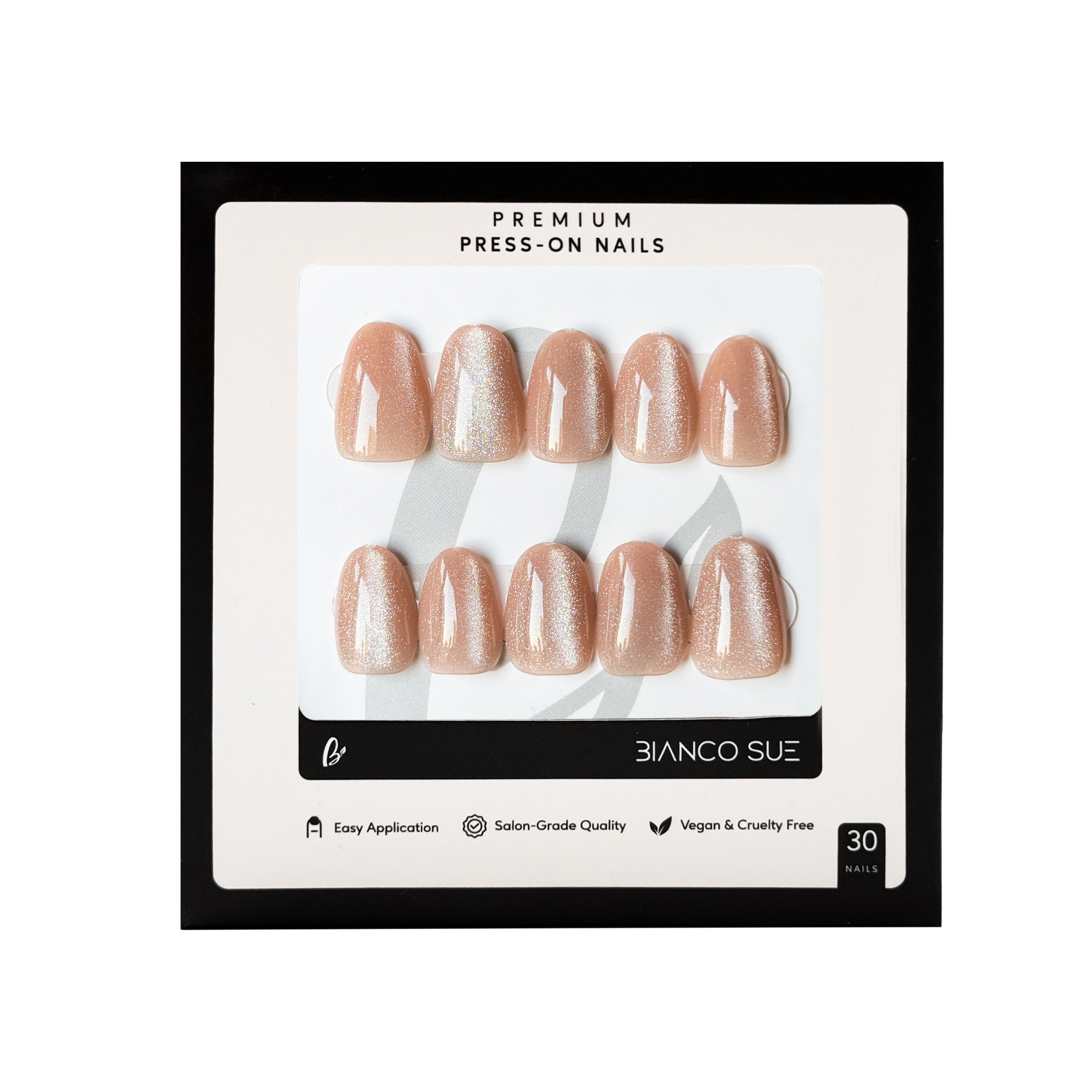 Silk Radiance short round press-on nails kit with cat-eye pink finish, delivering a sleek, elegant manicure.