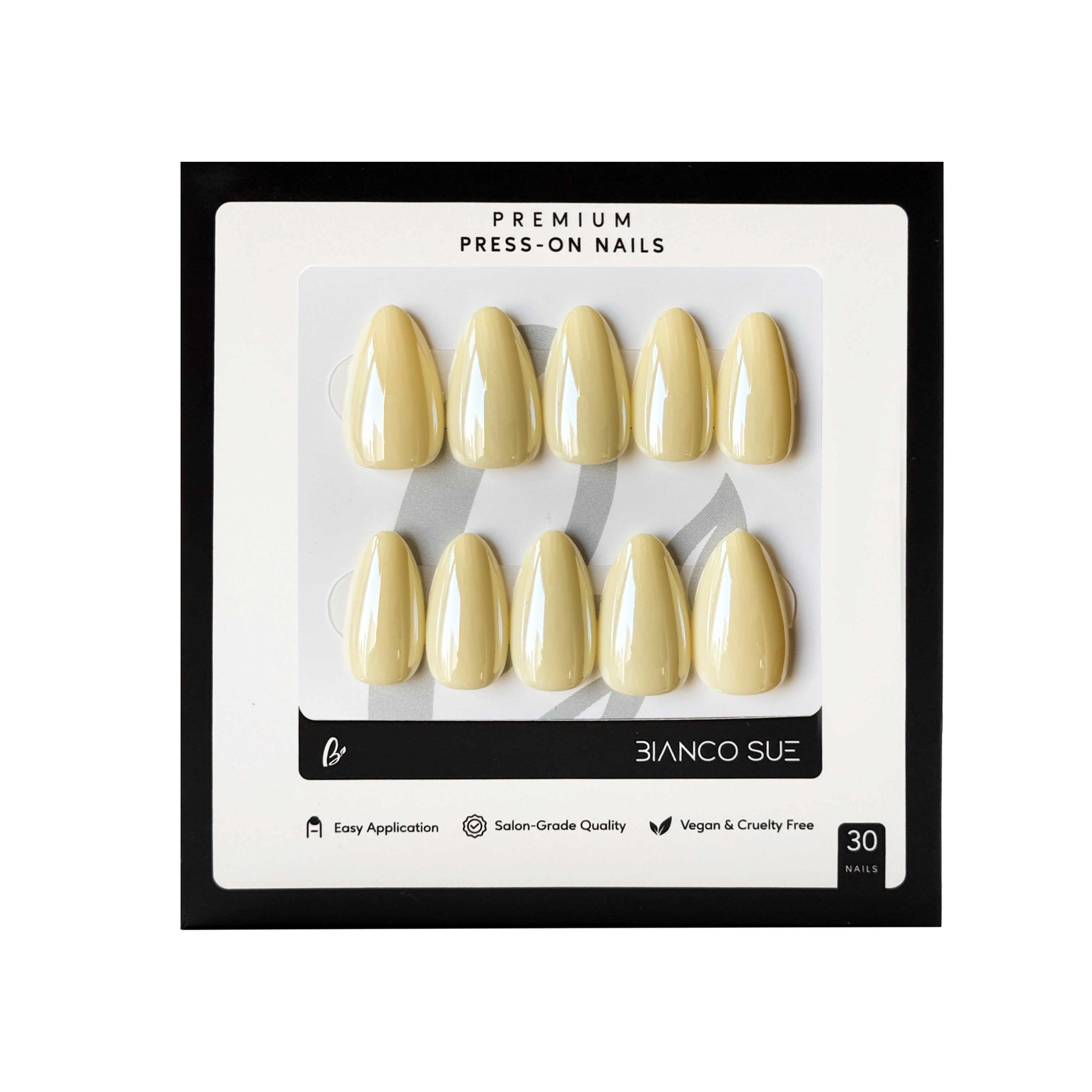 Sunlit Cream | Salon Quality Press-on Nails Kit - Short Almond Yellow Glossy Sheen