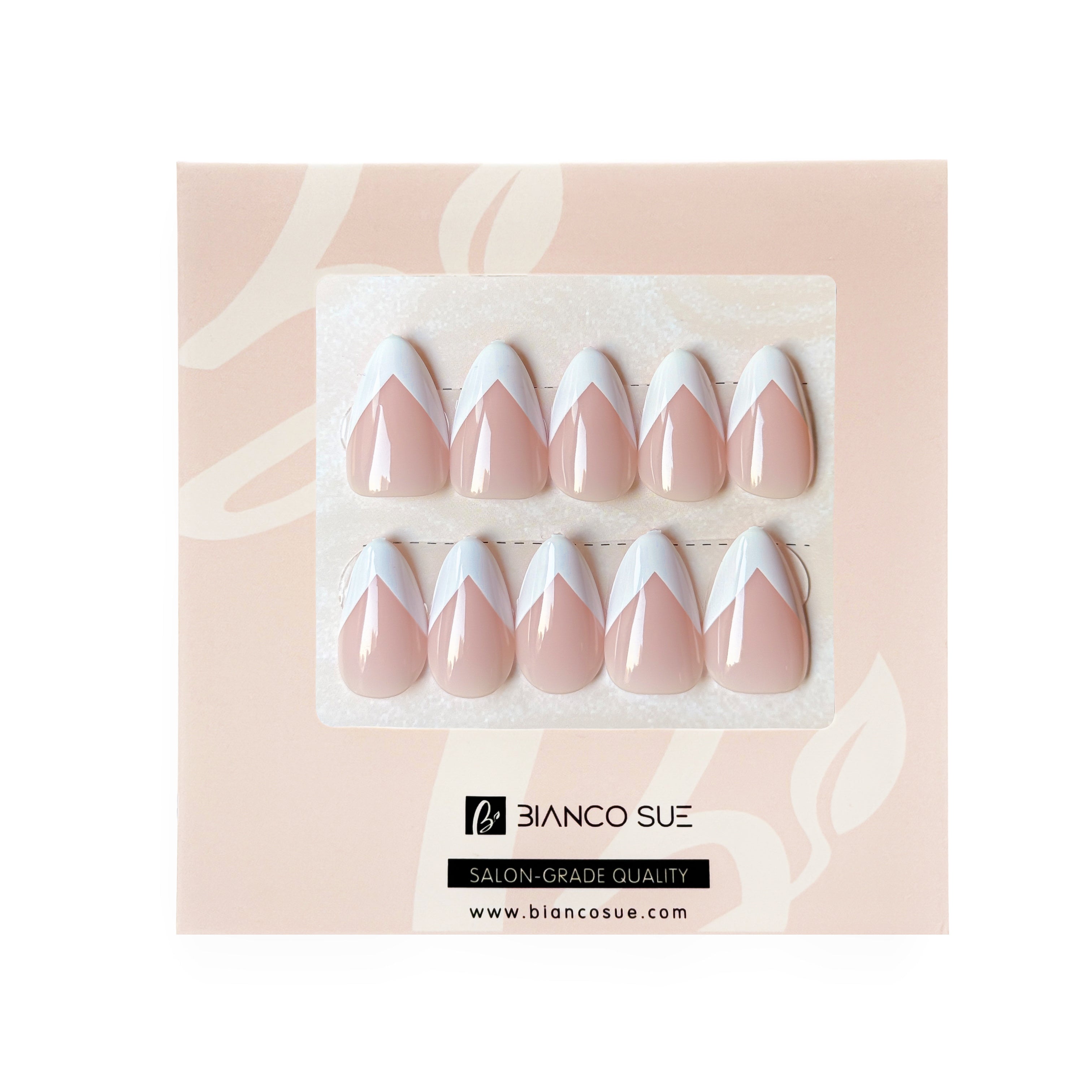 Vivid V | Salon Quality Press-on Nails Kit - Short Almond White French V-Tip